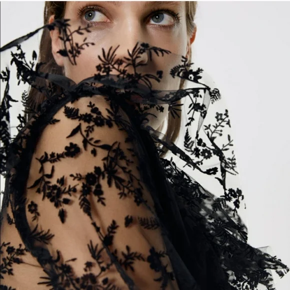 Zara Ruffled Tulle Floral Blouse - Picture 3 of 12